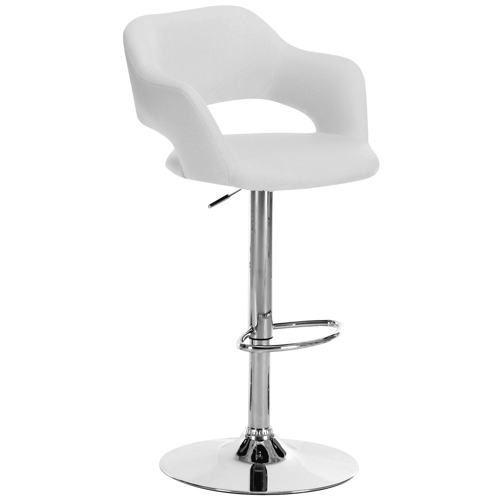 Monarch Specialties 2358 Stool, Swivel, Bar Height, Adjustable, Metal, Pu Leather Look, White, Chrome, Contemporary, Modern Barstool, 22.5' L x 21' W x 36' H