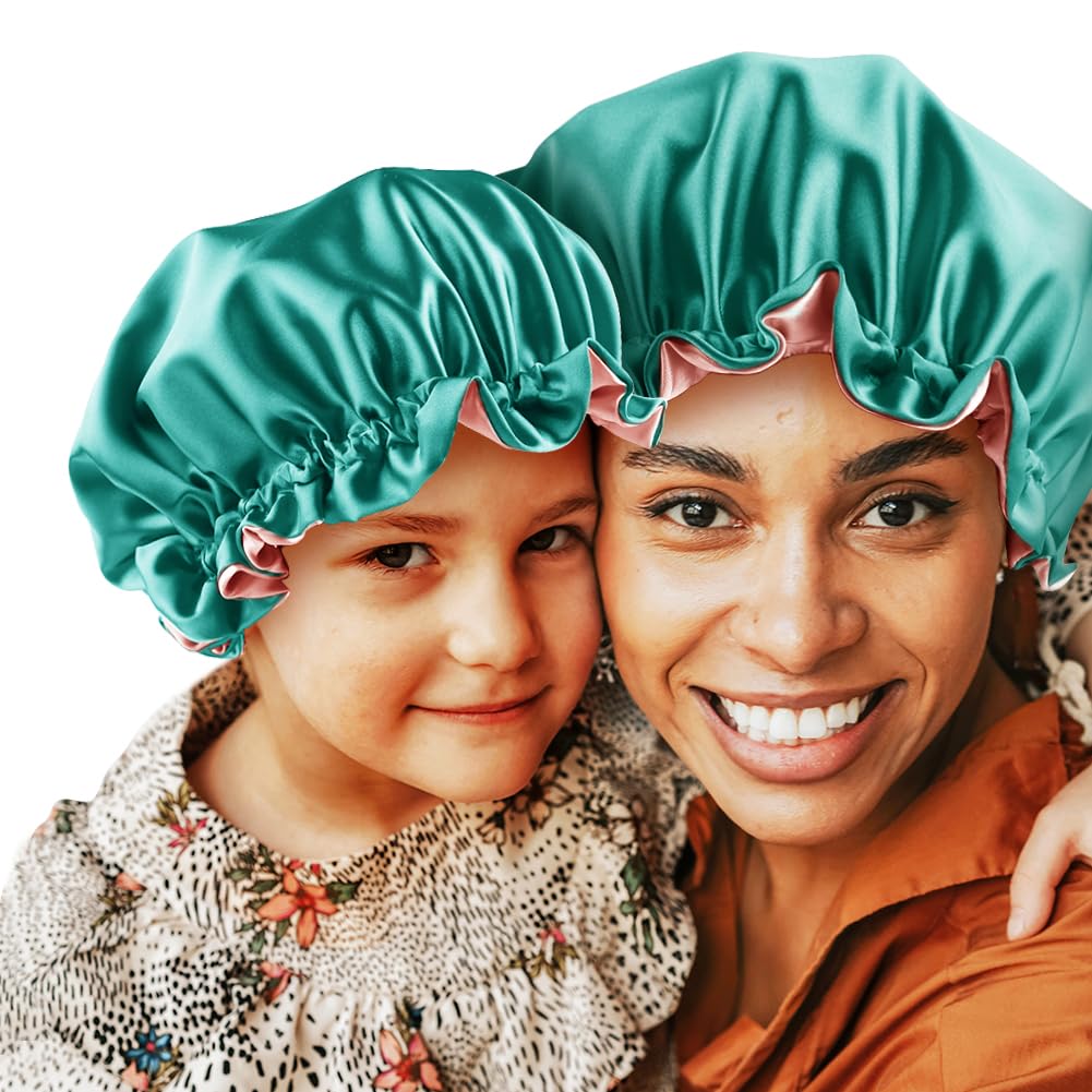 sent hair Mommy and Me Bonnet Set, Adjustable Hair Bonnet for Women and Baby/Kids/Toddler (0-3 Years Old), Double Layer Satin Bo