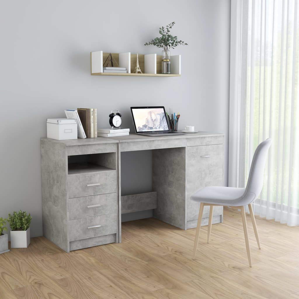 vidaXL Modern Desk with Drawers and Door - 55.1&quot;x19.7&quot;x29.9&quot; Engineered Wood Study Desk with Storage - Concrete Gray Office Furniture