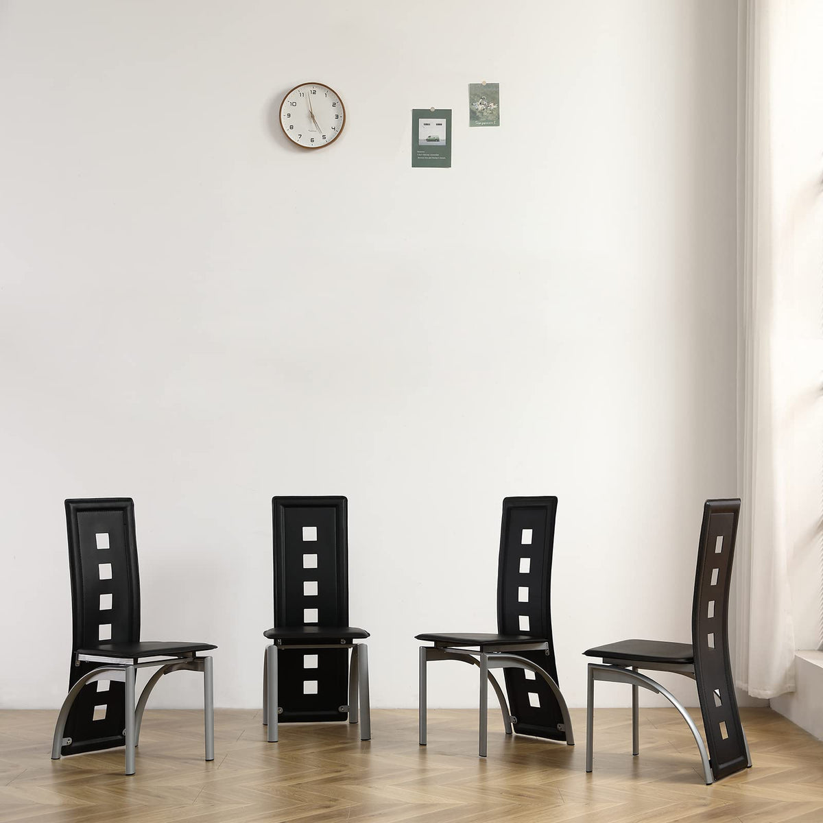 Karl Home Black Dining Chair Set Of 4, Leather Dining Chairs With Curved Back & Foot Cap Protection For Dining Kitchen Living Ro