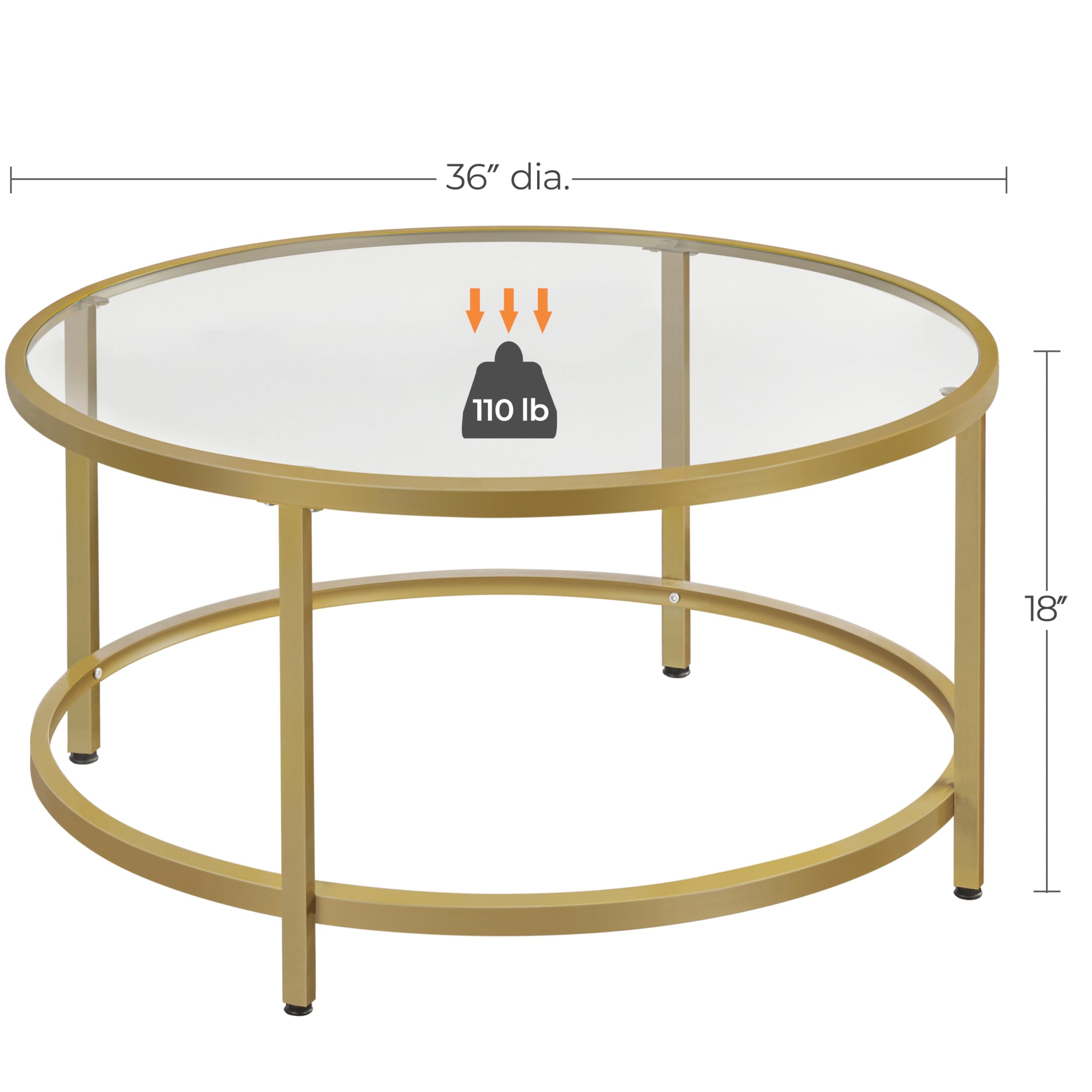 Yaheetech Gold Glass Coffee Table For Living Room, 36' Round Glass Coffee Table With Metal Frame, Circle Coffee Table For Home, Office, Apartment