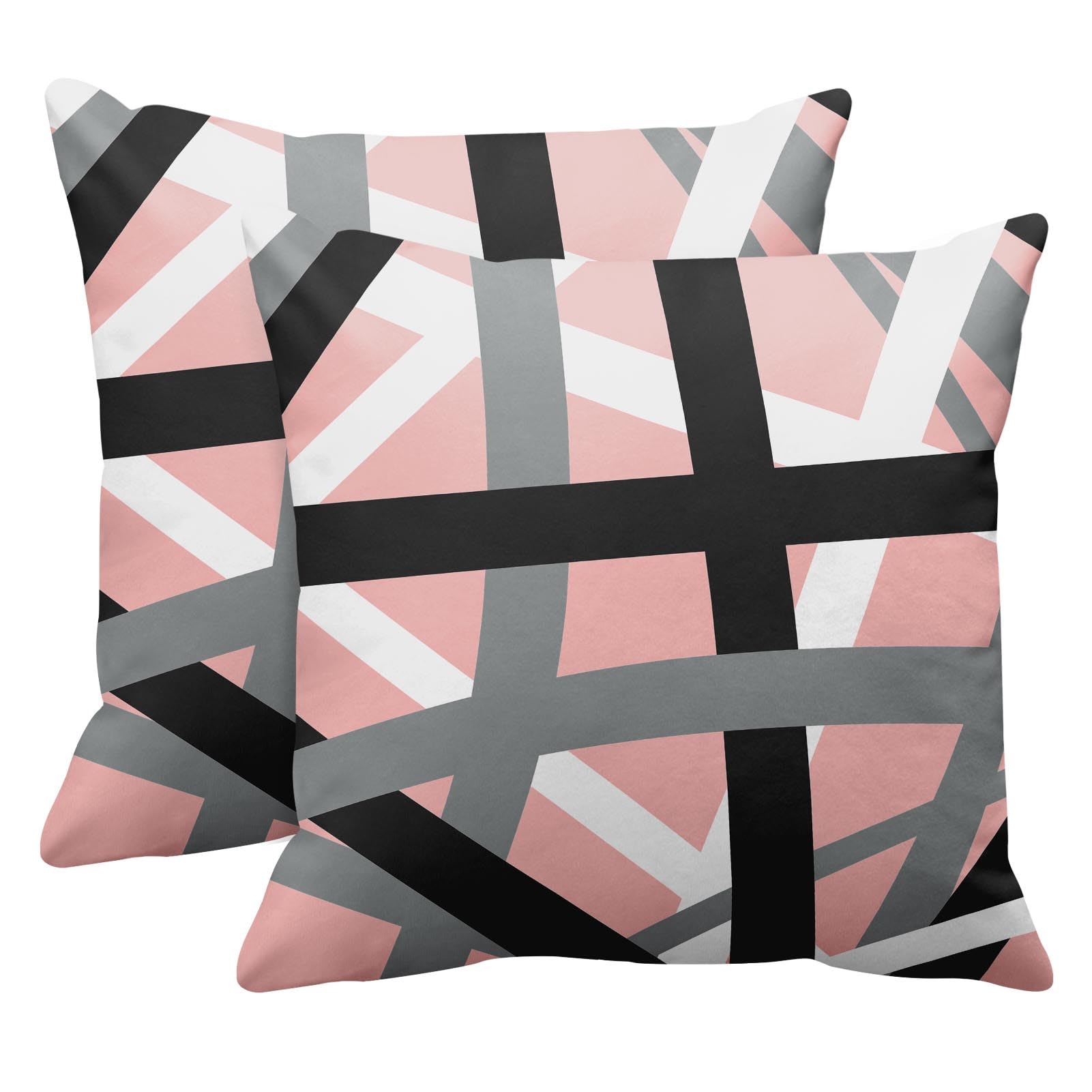 Emvency Set Of 2 Throw Pillow Cover Soft Pink Black Stripes Grey White Design Retro Decorative Pillow Case Striped Home Decor Sq