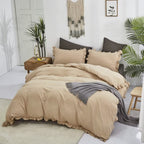 Clothknow Champagne Ruffles King Comforter Set 3Pcs Beige Bedding Comforter Sets Khaki Comforter Light Brown Comforter King Taup