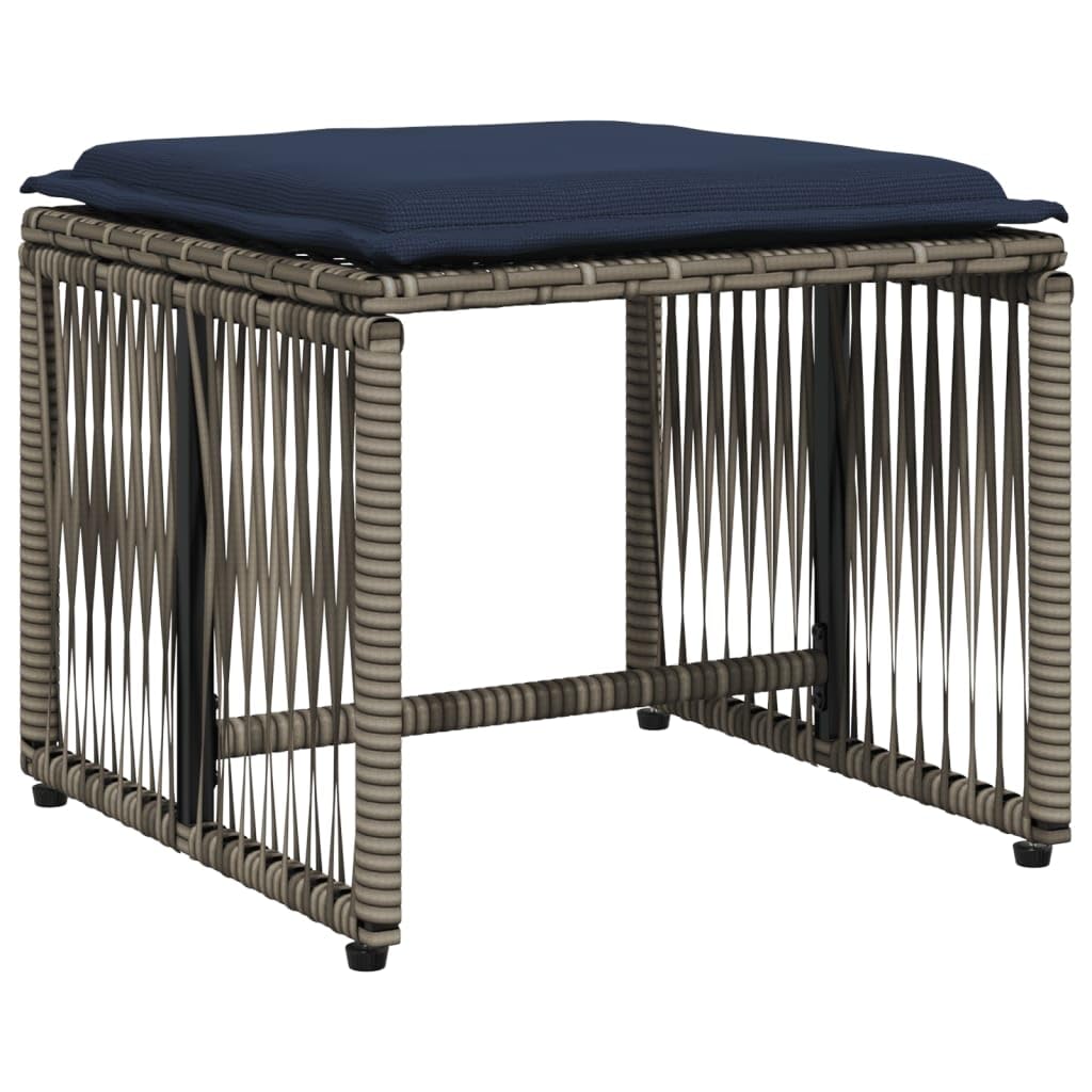 vidaXL 7-Piece Patio Dining Set with Cushions - Gray Poly Rattan & Powder-Coated Steel Outdoor Garden Furniture - Arm Chairs, Armless Chairs, Stools - Compact Storage & Removable Covers