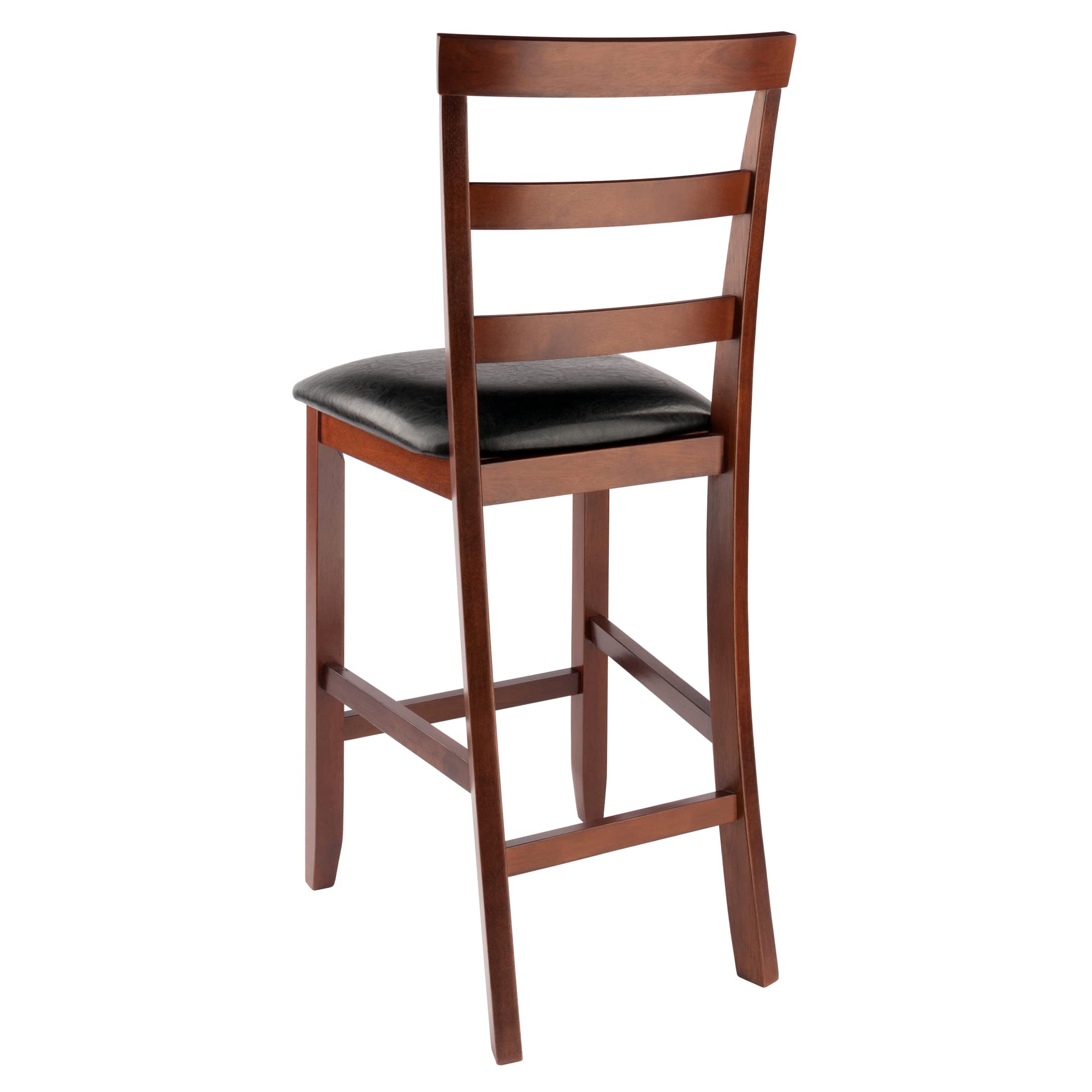 Winsome Simone 2-Pc Ladder Back Counter Stools Set, 25' Seat Height, Walnut Finish with Black Faux Leather