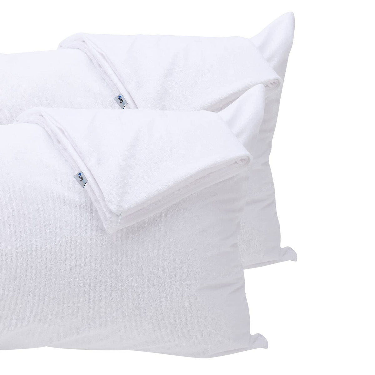 Kingnex 4 Pack Feather Proof Pillow Protectors with Zipper Standard Size - Waterproof - Down Proof - Bamboo Viscose Terry Surfac