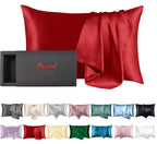 Red Silk Pillow Cases for Hair and Skin Made in USA, Real 22 Momme Mulberry Silk, Anti Acne Silk Pillowcase with Zipper, Organic