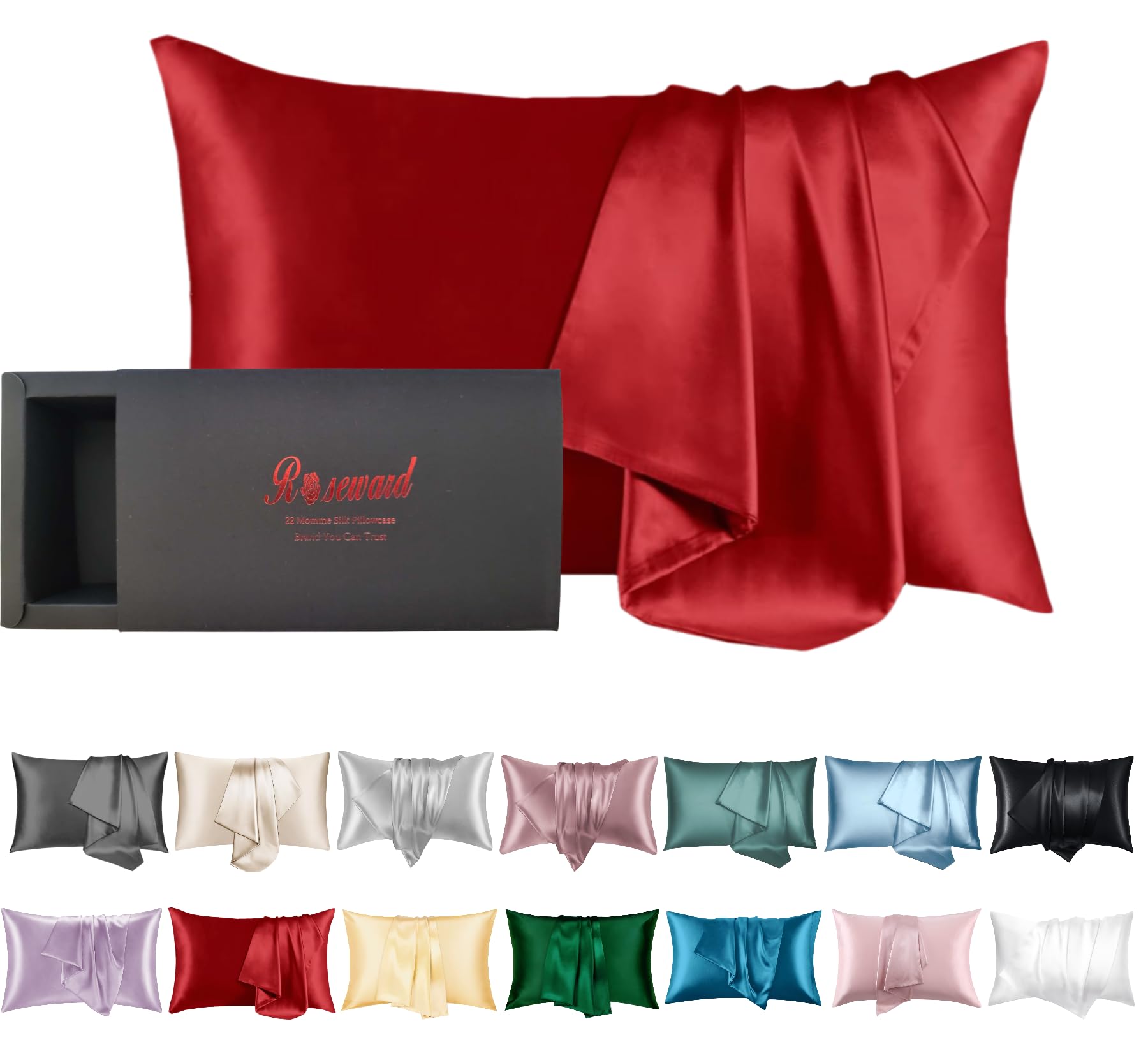 Red Silk Pillow Cases for Hair and Skin Made in USA, Real 22 Momme Mulberry Silk, Anti Acne Silk Pillowcase with Zipper, Organic