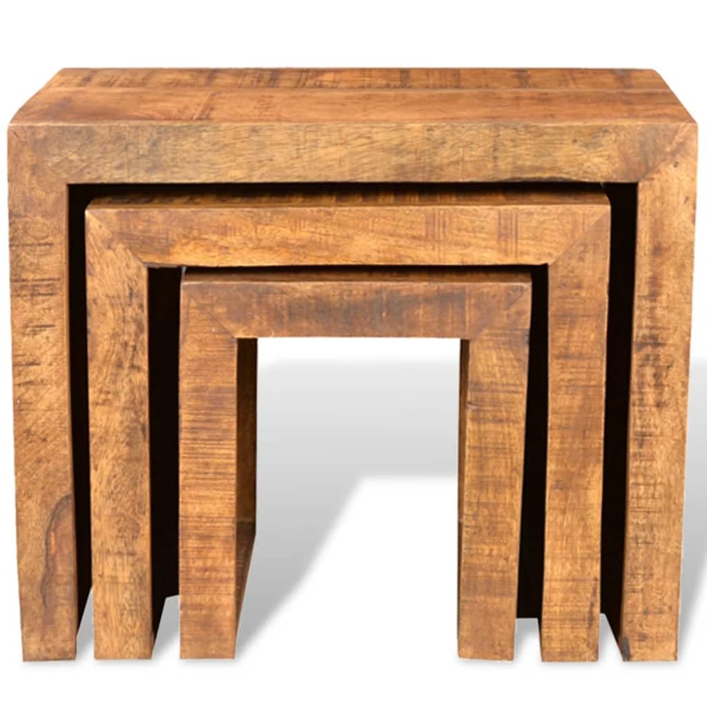vidaXL Three-Piece Antique-Style Nesting Tables - Solid Mango Wood, Sturdy Construction, Versatile Usage, Space-Saving and Stackable Design, Unique Wood Grains