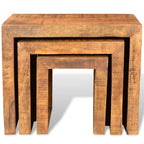 vidaXL Three-Piece Antique-Style Nesting Tables - Solid Mango Wood, Sturdy Construction, Versatile Usage, Space-Saving and Stackable Design, Unique Wood Grains