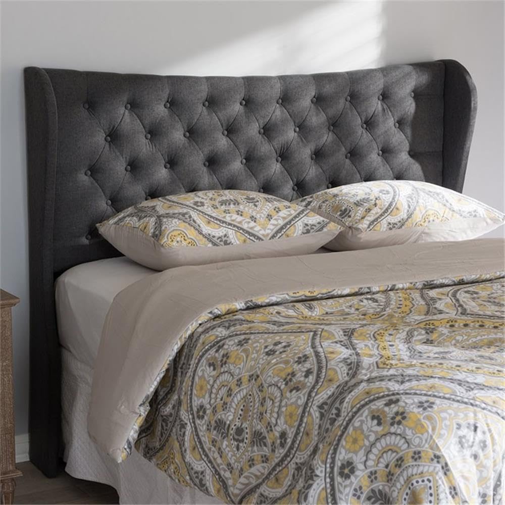 Baxton Studio Cadence Queen Winged Panel Headboard in Dark Gray