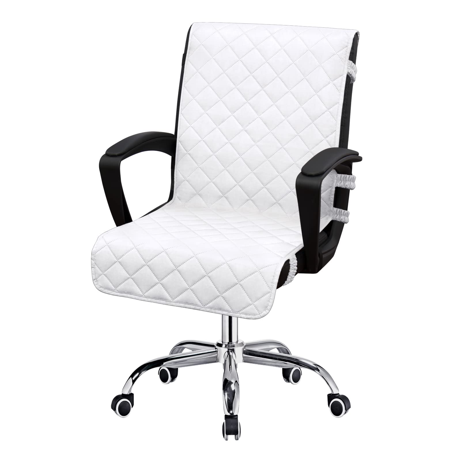Easy-Going Reversible Office Chair Cover Water Resistant Dining Chair Cover Soft Desk Computer Chair Slipcover With Anti-Slip Buckle For Armchair Or Armless Chair (Large, White/White)