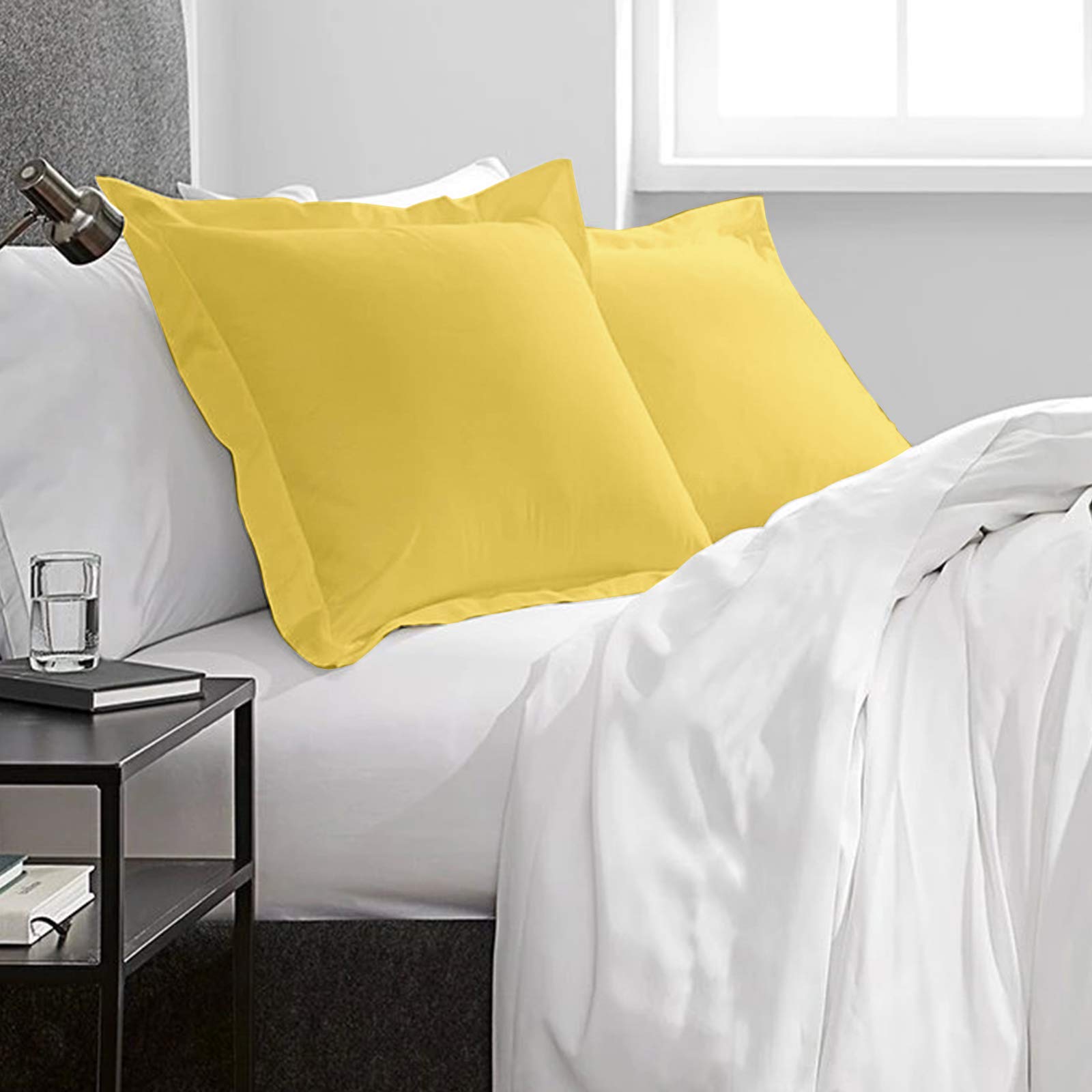Ntbay 2 Pack 500 Thread Count 100% Egyptian Cotton Queen Pillow Shams, Super Soft And Breathable Oxford Pillowcases For Bed, 20X30 Inches, Mustard Yellow
