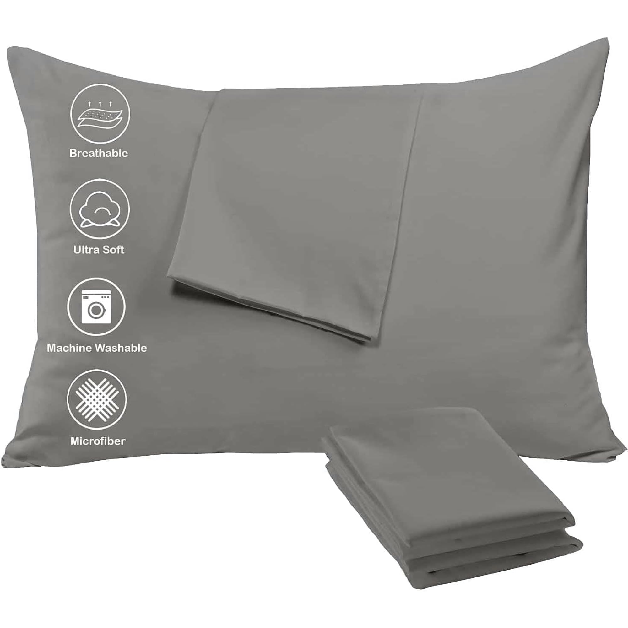 Niagara Cozy Brushed Microfiber Grey 4 Pack Pillow Cases Protectors Zip Queen 20X30 Inches Brushed Dark Gray Extreme Soft Coolin