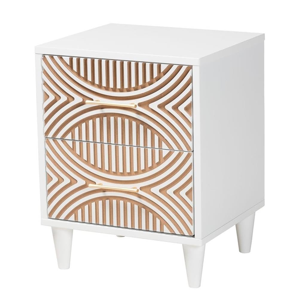 Baxton Studio Louetta Coastal White Carved Contrasting 2-Drawer Nightstand