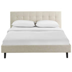 CasaFoyer  Linnea Platform Bed | Elegant Upholstered Full Bed | Tufted Headboard | Wood Legs | Slatted Support System | Beige