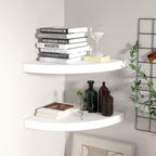 vidaXL Set of 2 Modern Floating Corner Shelves in White, 13.8"x13.8"x1.5" | Resistant Honeycomb MDF and Metal | for Books, Decoratives, Awards