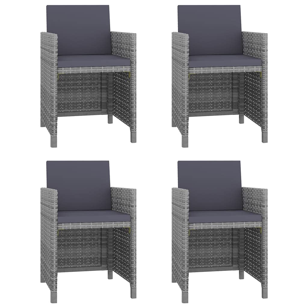 vidaXL 5-Piece Patio Dining Set - Durable Powder-Coated Steel Frame and Water-Resistant PE Rattan Construction - Gray with Foam-Filled Cushions and Glass Tabletop