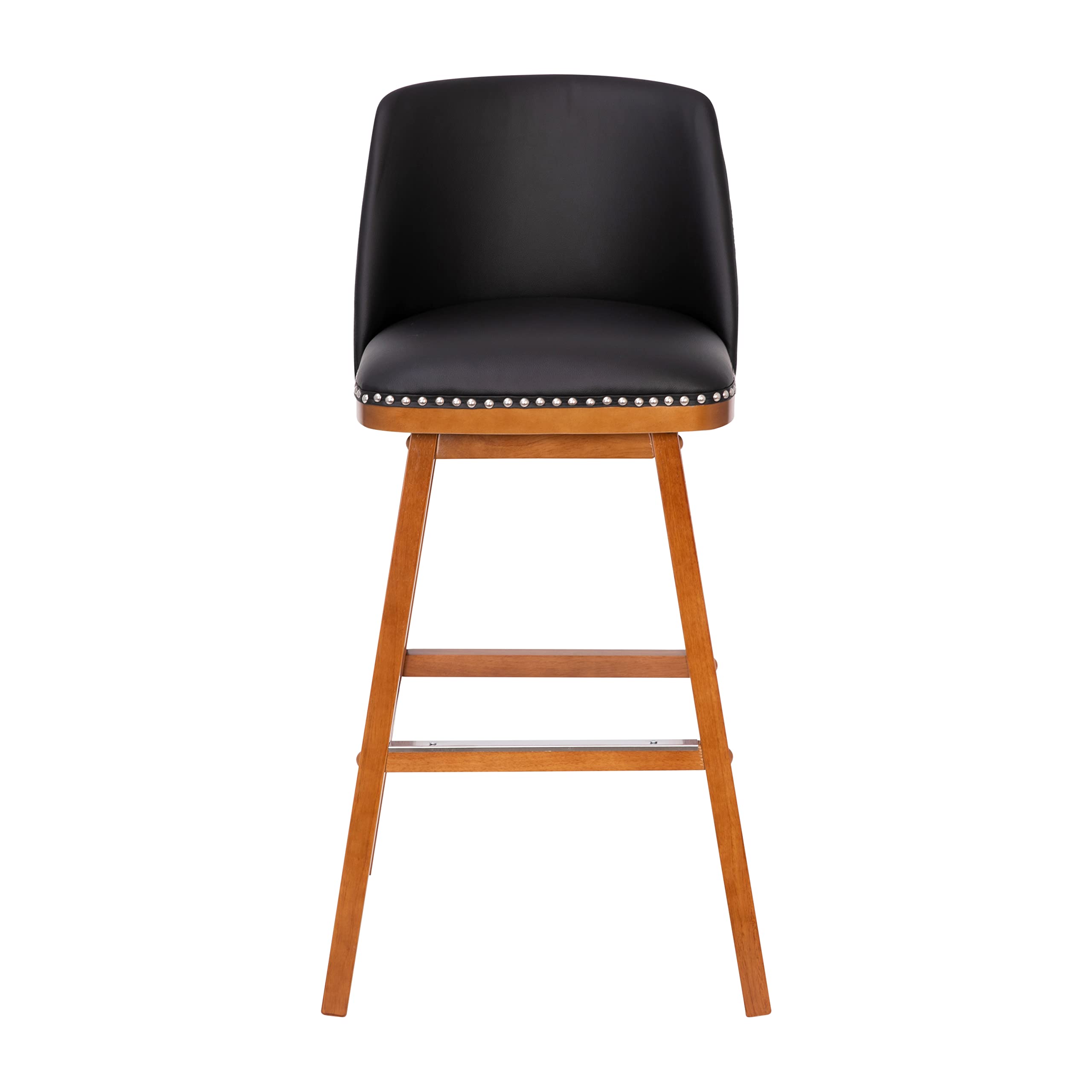 Flash Furniture Julia Set of 2 Transitional Counter Stools - Black LeatherSoft Upholstery - Silver Nailhead Trim - 30 Inch - Walnut Finish Wood Frames