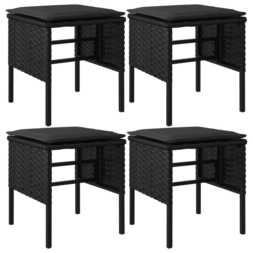 vidaXL Outdoor Ottoman Set - Gray Poly Rattan Patio Footstools with Anthracite Cushions, 13.8' W x 15.7' H, Powder-Coated Stee