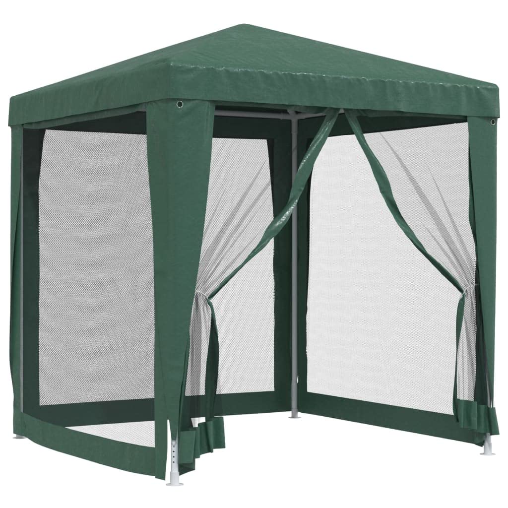 vidaXL Party Tent with Mesh Sidewalls - 6.6x6.6 Green HDPE Outdoor Gazebo with Waterproof & UV-Resistant Cover and Sturdy Iron