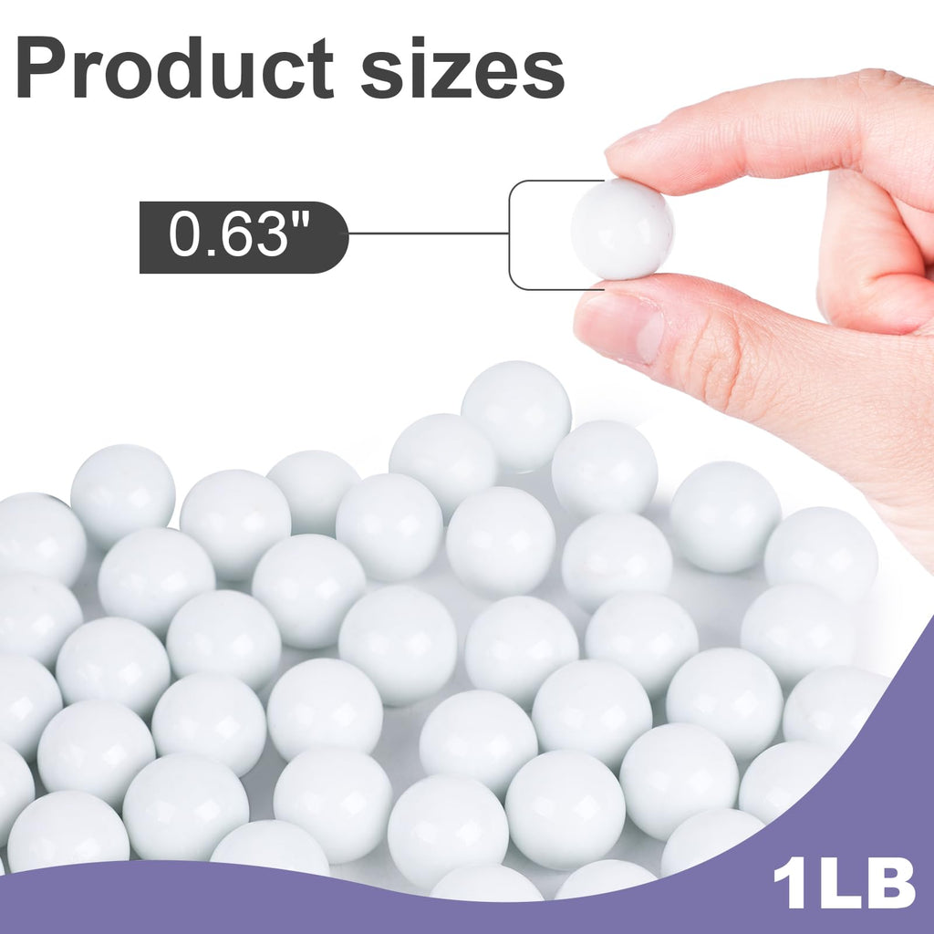 Domestar 1Lb Glass Marbles Bulk, Round Glass Marbles 0.63 Inch Vase Fillers White Glass Beads For Marble Runs Home Decor
