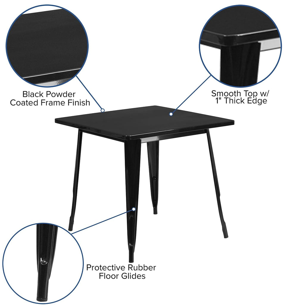 Flash Furniture Felix Commercial Grade 31.5" Square Black Metal Indoor-Outdoor Table