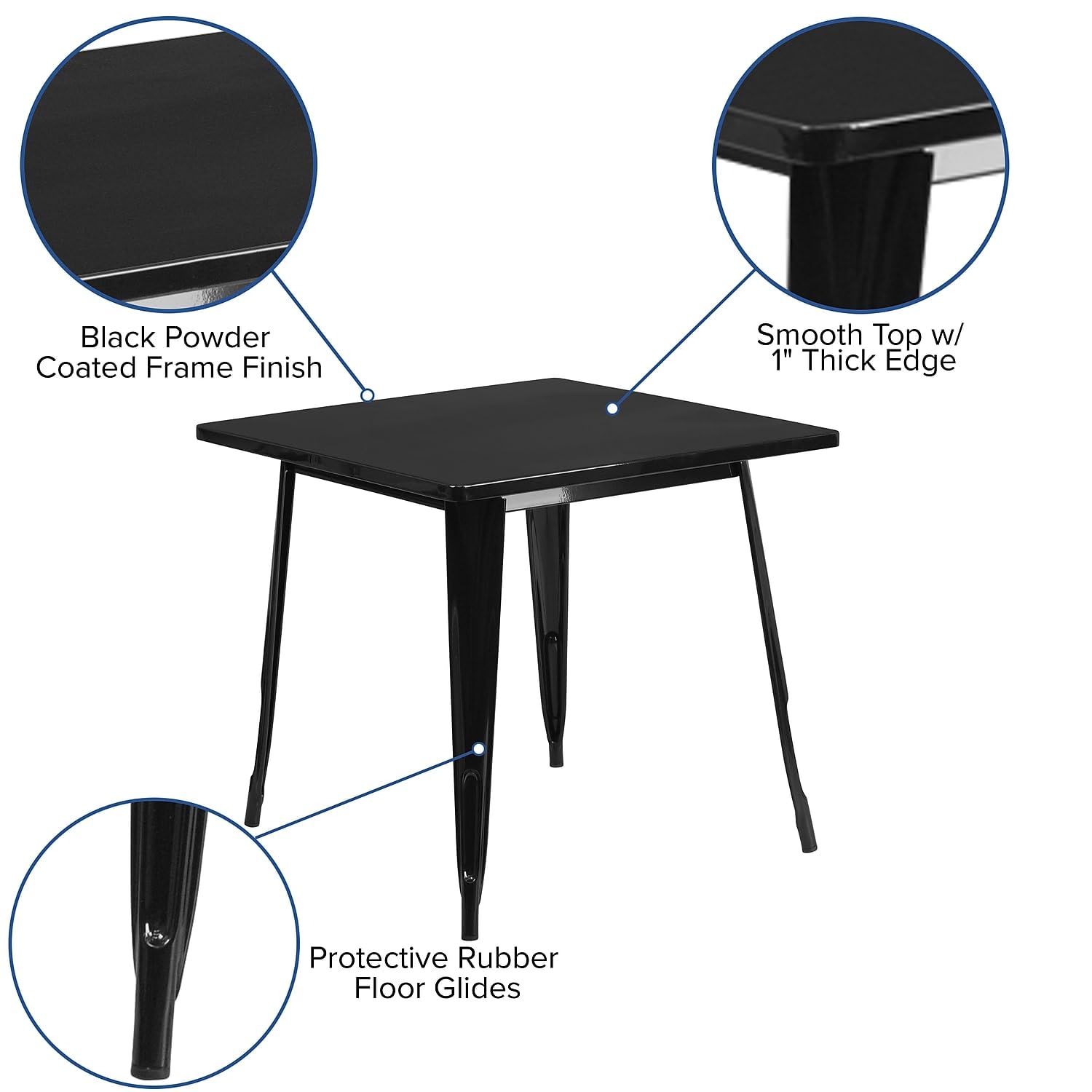 Flash Furniture Felix Commercial Grade 31.5" Square Black Metal Indoor-Outdoor Table