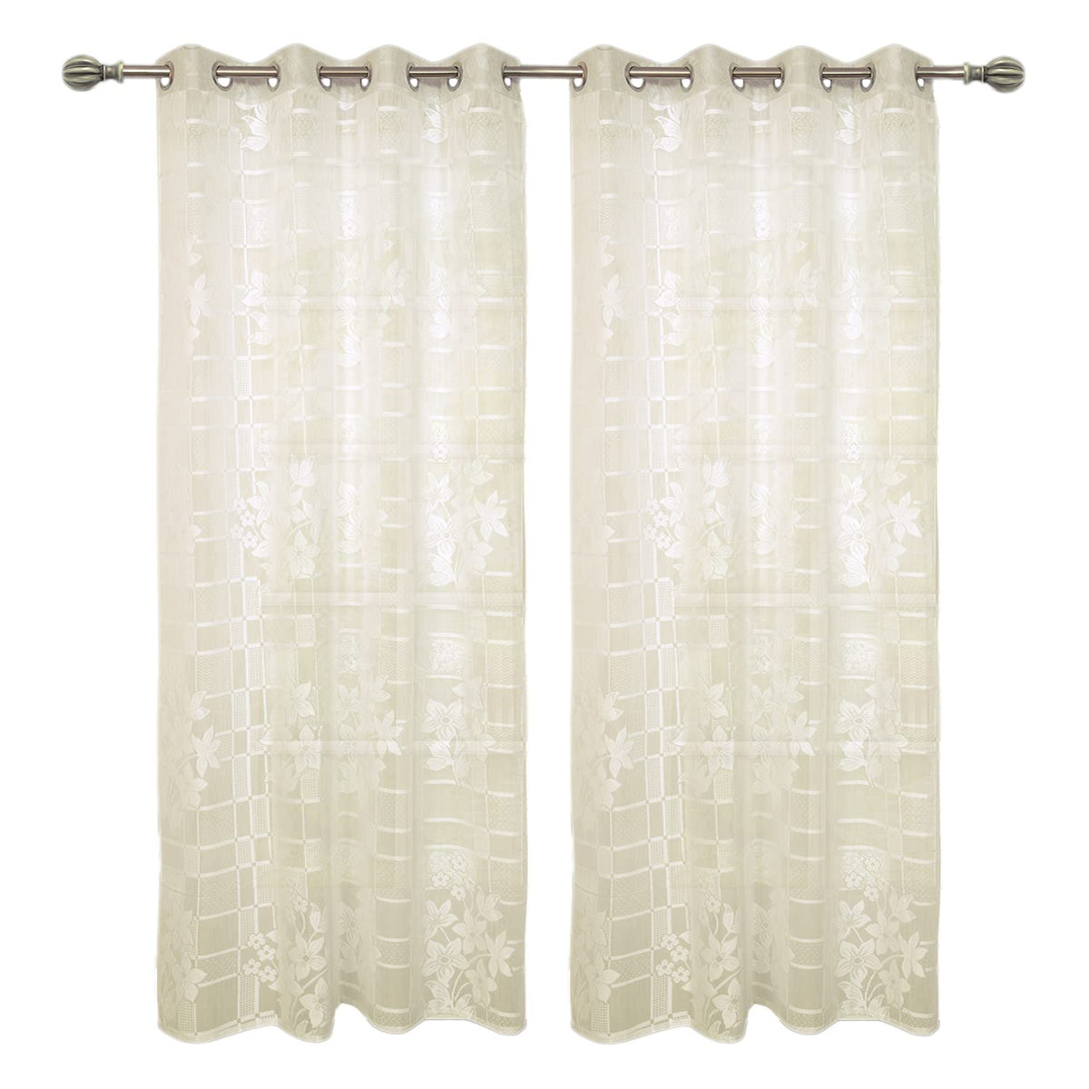 Kuber Industries Flower Print 7 Feet Cotton Door Curtain for Living Room, Bed Room, Kids Room with 8 Eyelets Pack of 2 (Cream)5
