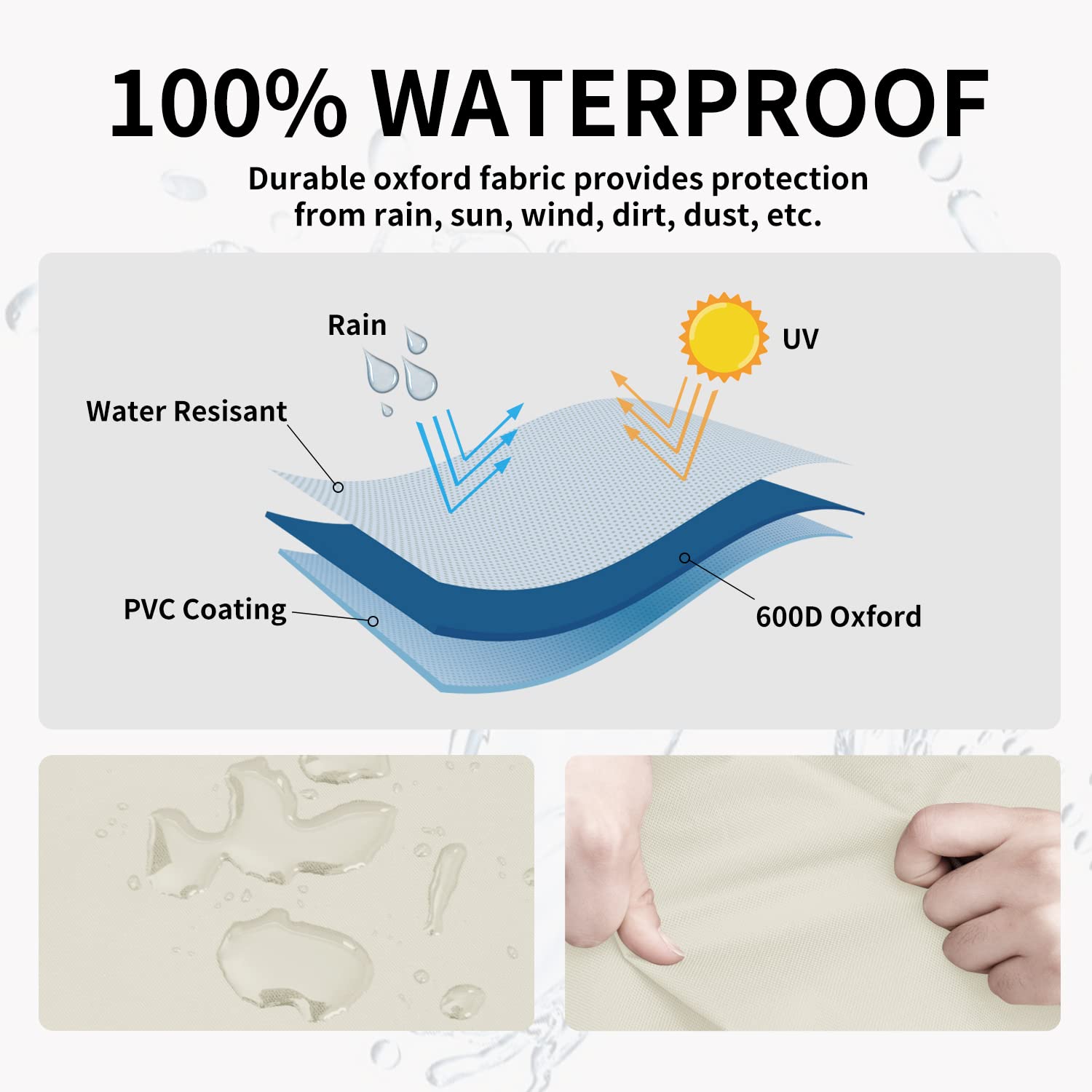 Easy-Going Waterproof Outdoor Chaise Lounge Cover, Heavy Duty Patio Lounge Chair Cover, Windproof Outdoor Furniture Cover With Air Vent 2 Pack-84Wx34Dx32H Inch, Beige/Dark Brown