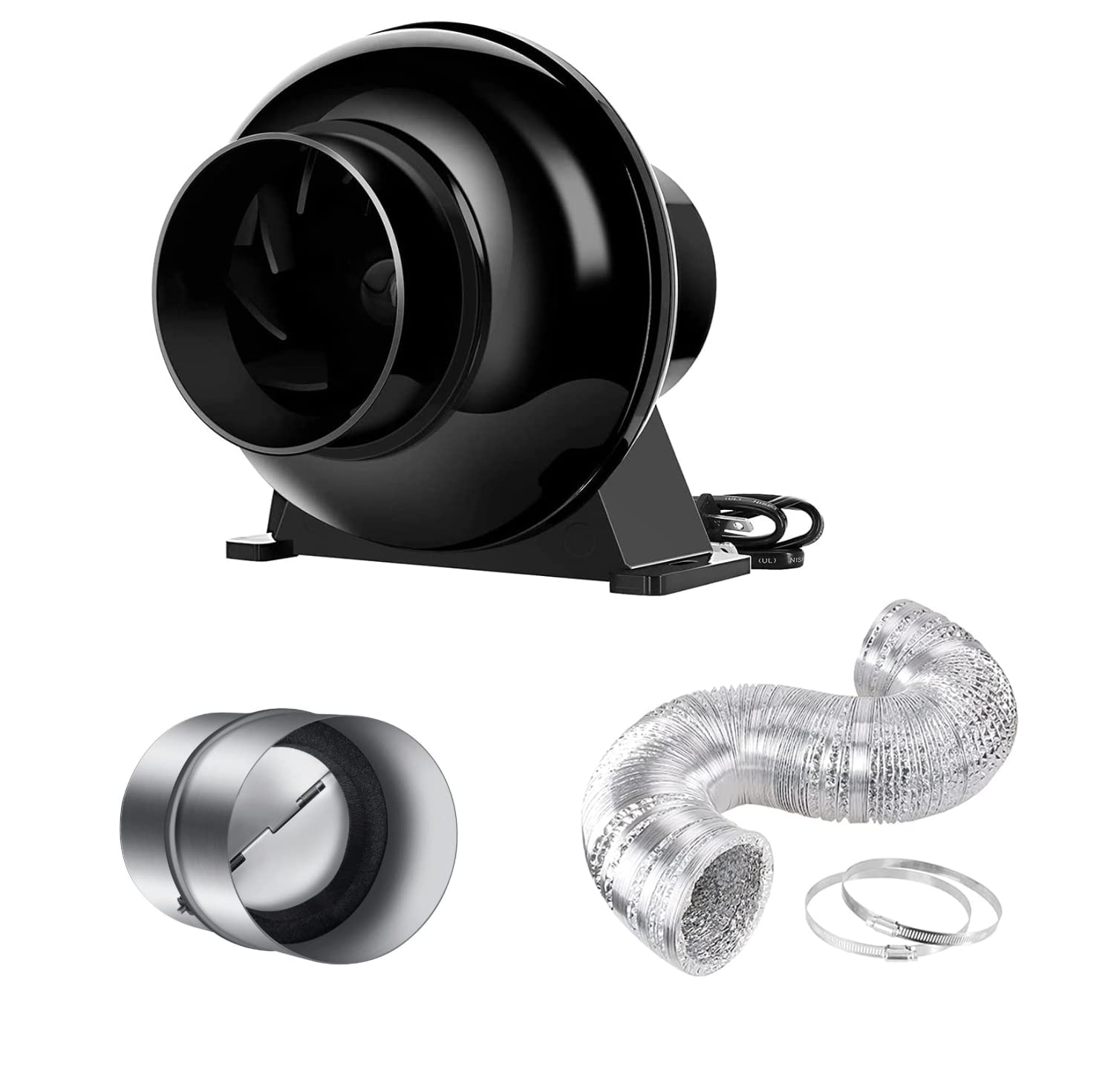 Ipower 4 Inch 195 Cfm Inline Duct Ventilation Exhaust Fan, 8 Feet Ducting And Backdraft Shutter Damper For Grow Tent, Hvac Heati