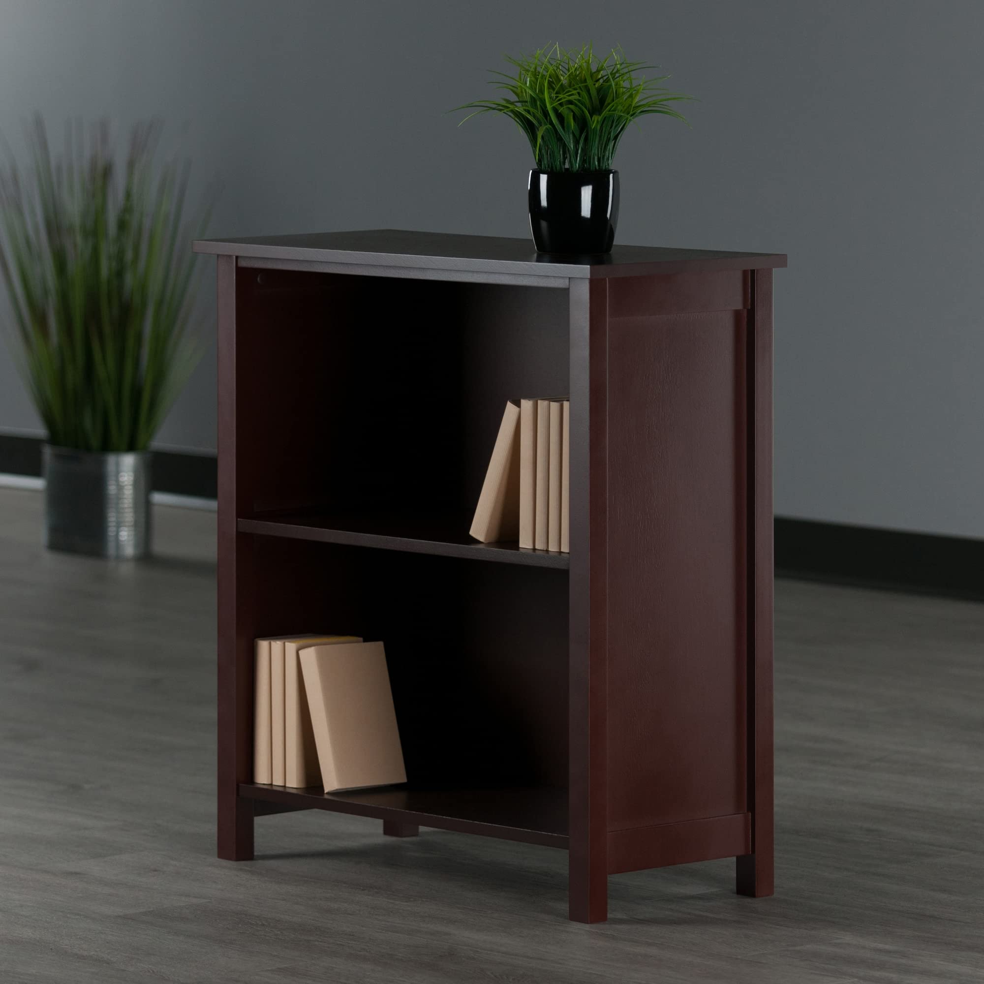 Winsome Milan Solid/Composite Wood 3-Tier Medium Storage Shelf or Bookcase, Antique Walnut (94228)