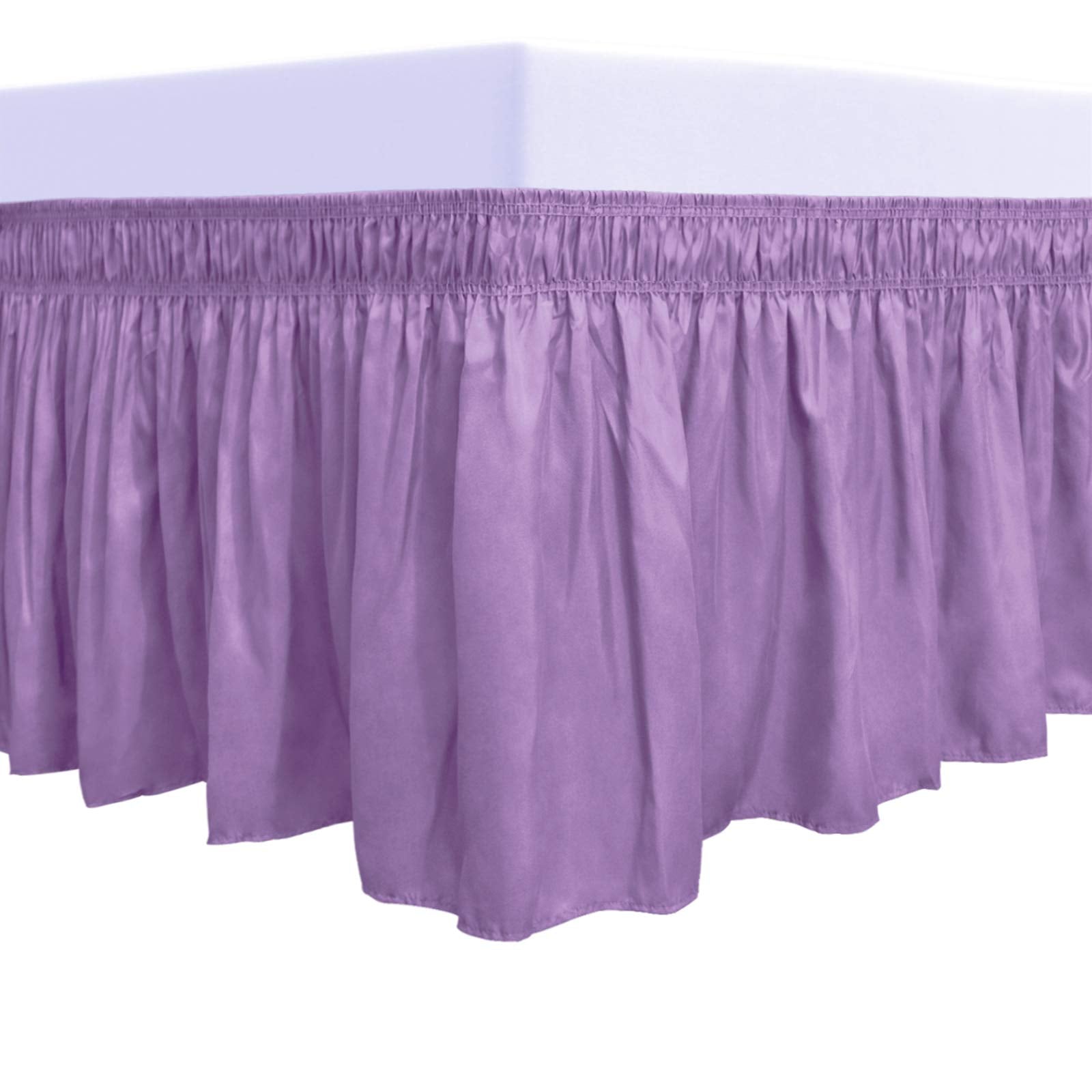 Purefit Wrap Around Ruffled Bed Skirt With Adjustable Elastic Belt - 18 Inch Drop Easy To Put On, Wrinkle Free Bedskirt Dust Ruffles, Bed Frame Cover For Twin, Twin Xl And Full Size Beds, Lavender
