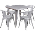 Flash Furniture Commercial Grade 31.5" Square Silver Metal Indoor-Outdoor Table Set with 4 Arm Chairs