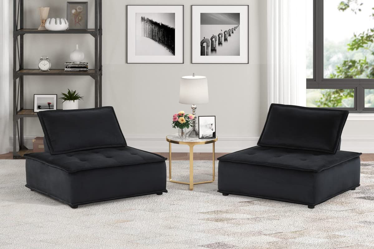 Lilola Home Anna Black Velvet Set of 2 Armless Lounge Chair