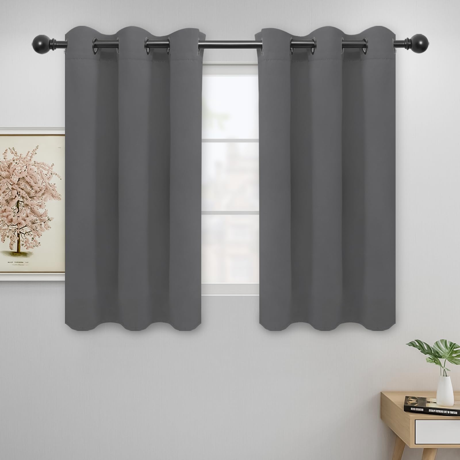 Easy-Going Blackout Curtains For Bedroom, Solid Thermal Insulated Grommet And Noise Reduction Window Drapes, Room Darkening Curtains For Living Room, 2 Panels (42X45 In, Grey)