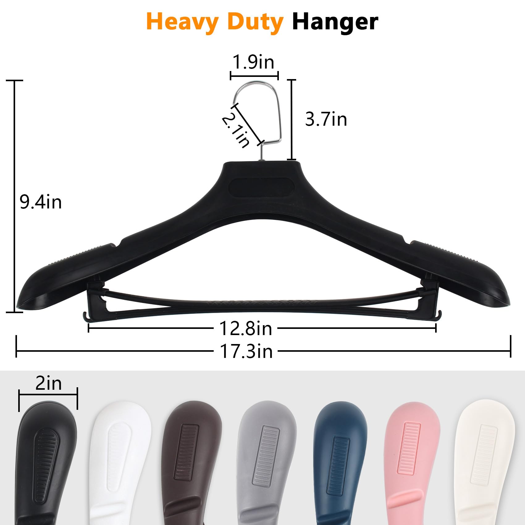 DEDU Plastic Extra Wide Shoulder Suit Hangers for Men, 6 Pack, 17.7 Black Non-Slip Sweater Hangers with Pants Bar & Metal Hook