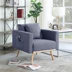 Lilola Home Easton Dark Gray Linen Fabric Chair with USB Charging Ports Pockets & Pillows