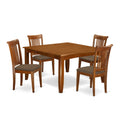 East West Furniture PFPO5-SBR-C 5 Piece Kitchen Table Set for 4 Includes a Square Dining Room Table with Butterfly Leaf and 4 Linen Fabric Upholstered Chairs, 54x54 Inch, Saddle Brown