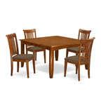 East West Furniture PFPO5-SBR-C 5 Piece Kitchen Table Set for 4 Includes a Square Dining Room Table with Butterfly Leaf and 4 Linen Fabric Upholstered Chairs, 54x54 Inch, Saddle Brown