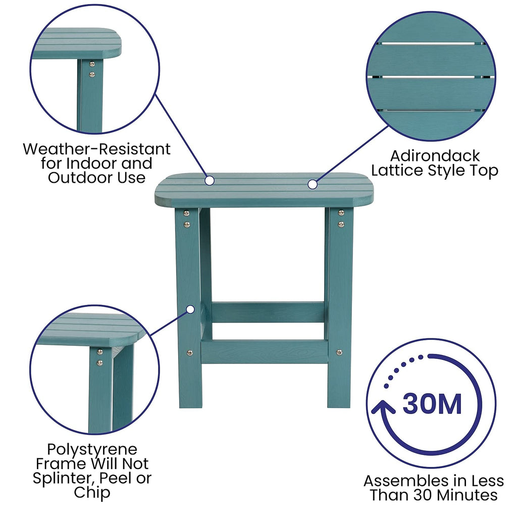 Flash Furniture Charlestown Tiered Commercial Poly Resin Adirondack Side Table - Teal - All-Weather - Indoor/Outdoor