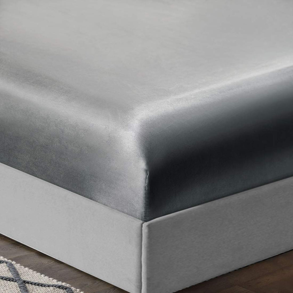 Treely 6 Piece Satin Sheets Queen Size Silky Smooth Grey Satin Sheet Set With Deep Pocket, Satin Fitted Sheet, Flat Sheet, 4 Sat