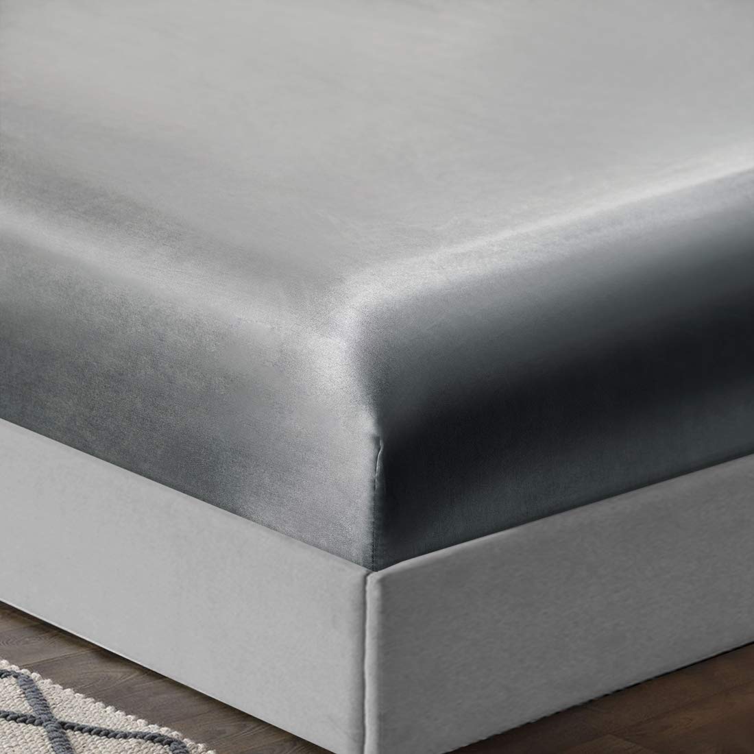 Treely 6 Piece Satin Sheets Queen Size Silky Smooth Grey Satin Sheet Set With Deep Pocket, Satin Fitted Sheet, Flat Sheet, 4 Sat