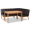 Baxton Studio Riordan Mid-Century Modern Dark Brown Faux Leather Upholstered and Walnut Brown Finished Wood 3-Piece Dining Nook Set