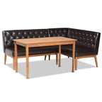 Baxton Studio Riordan Mid-Century Modern Dark Brown Faux Leather Upholstered and Walnut Brown Finished Wood 3-Piece Dining Nook Set