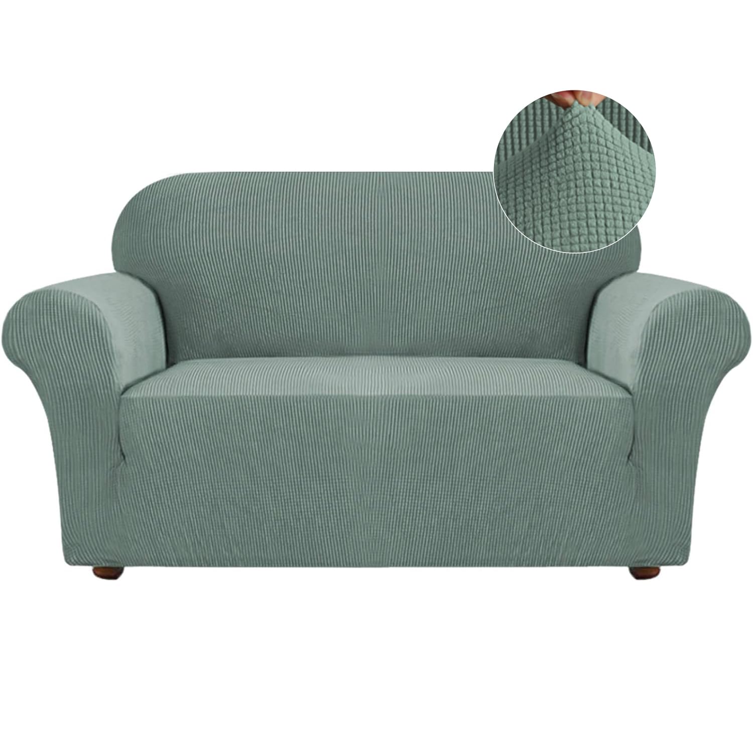 Turquoize Stretch Sofa Slipcover Loveseat Cover Couch Covers For 2 Cushion Couch 1 Piece Sofa Slipcover For Living Room With Jacquard Fabric And Elastic Bottom Furniture Protector(Loveseat, Dark Cyan)