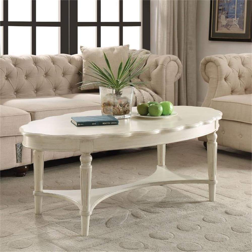 Acme Fordon Oval Coffee Table in Antique White