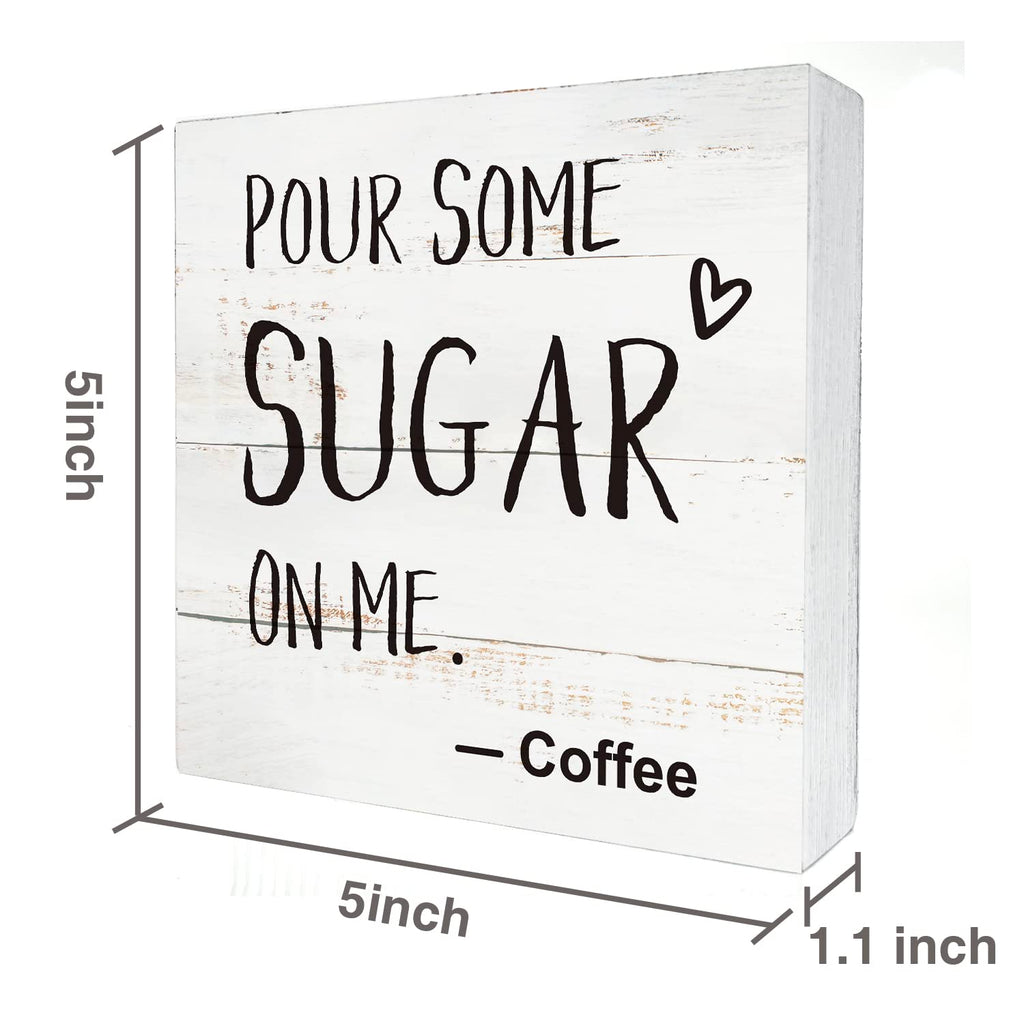 Coffee Wood Box Sign Kitchen Home Decor, Rustic Funny Pour Some Sugar On Me Wooden Box Sign Block Plaque For Wall Tabletop Desk