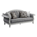 Acme Furniture Florian Tufted Fabric Sofa with 4 Pillows in Gray/Antique White