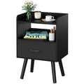 Yoobure Night Stand With Fabric Drawer, Modern Nightstand, Bedside Tables, Mid Century Nightstands With Open Storage Shelf, Wood Bedside Table, Small Night Stands For Bedrooms, 2-Tier Night Table